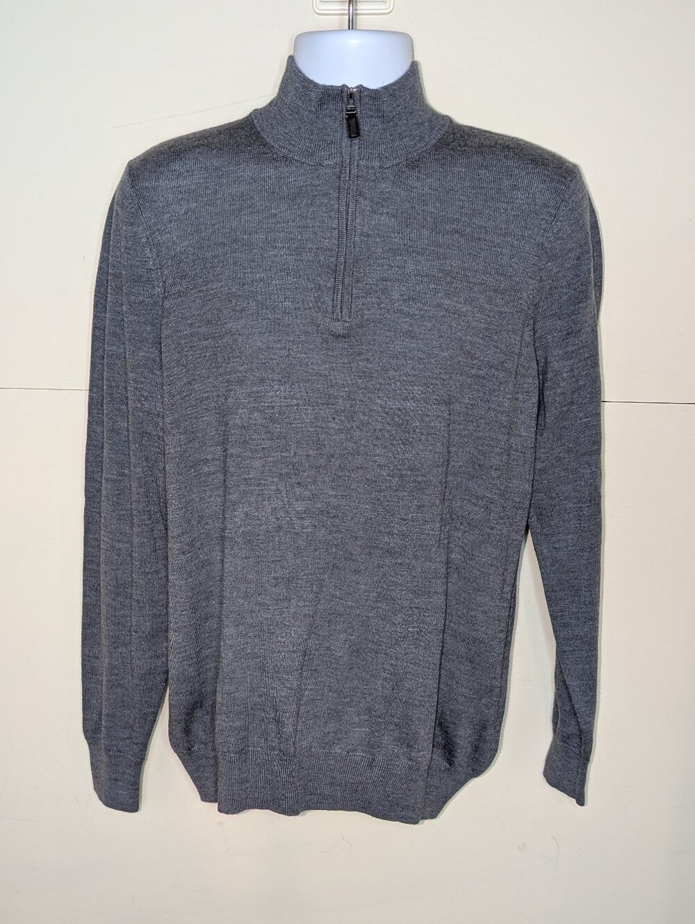 NWT Jos. A Bank Quarter Zip Sweater Gray Merino Wool